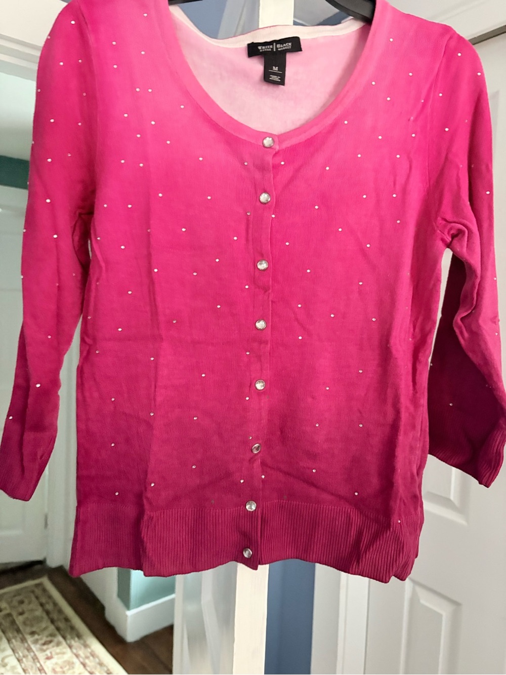 White House Black Market Pink Embellished Button-Front Cardigan